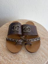 Load image into Gallery viewer, Chanel - Chain Logo Metallic Slides - Bronze - 36.5
