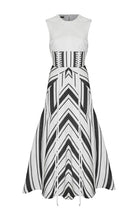 Load image into Gallery viewer, Alex Perry - Shoelace Corset Chevron Print Midi Dress - Black &amp; White - 6
