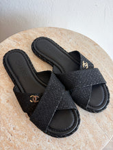 Load image into Gallery viewer, Chanel - Metallic Tweed Slides - Black - 37C
