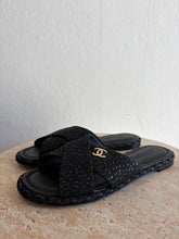 Load image into Gallery viewer, Chanel - Metallic Tweed Slides - Black - 37C
