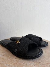 Load image into Gallery viewer, Chanel - Metallic Tweed Slides - Black - 37C
