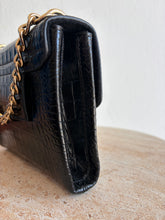 Load image into Gallery viewer, Max Mara - Croc Skin Shoulder/Belt Bag w Monogram Clasp - Black - S

