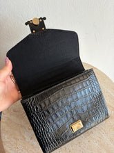 Load image into Gallery viewer, Max Mara - Croc Skin Shoulder/Belt Bag w Monogram Clasp - Black - S

