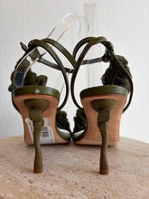Load image into Gallery viewer, Aje - Ela Ruffle Ribbon Heels - Olive  - 40 - RRP$325
