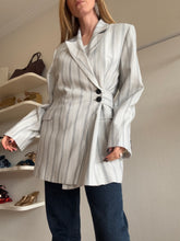 Load image into Gallery viewer, Ganni - Stripe Wrap Blazer - Grey - 38

