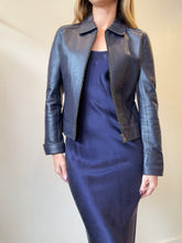 Load image into Gallery viewer, Dormeuil London - Cropped Zip front Leather Jacket - Navy - Small
