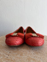 Load image into Gallery viewer, Salvatore Ferragamo - Python Ballet Flats w Bow  - Coral - 39
