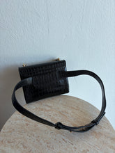 Load image into Gallery viewer, Max Mara - Croc Skin Shoulder/Belt Bag w Monogram Clasp - Black - S
