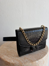 Load image into Gallery viewer, Max Mara - Croc Skin Shoulder/Belt Bag w Monogram Clasp - Black - S
