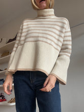 Load image into Gallery viewer, Toteme - Wool Blend High Neck Jumper - Cream/Beige Stripe - XXS
