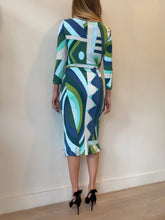 Load image into Gallery viewer, Emilio Pucci - LS Printed Midi Dress w Belt  - Green/Blue - 14
