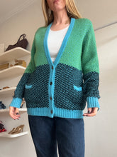 Load image into Gallery viewer, Jonathan Saunders - Chunky Wool Colour block Cardigan w pockets - Green/Blue  - M
