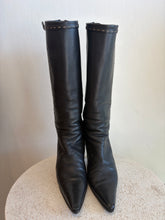 Load image into Gallery viewer, Fendi - Pointed Knee High Boots w Top Stitch - Black Leather- 38.5

