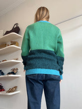 Load image into Gallery viewer, Jonathan Saunders - Chunky Wool Colour block Cardigan w pockets - Green/Blue  - M
