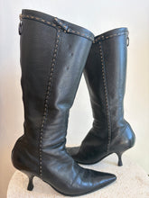 Load image into Gallery viewer, Fendi - Pointed Knee High Boots w Top Stitch - Black Leather- 38.5
