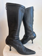 Load image into Gallery viewer, Fendi - Pointed Knee High Boots w Top Stitch - Black Leather- 38.5
