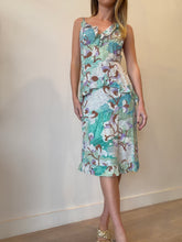 Load image into Gallery viewer, Prada - Silk Spaghetti Strap Ruffle Abstract Midi Dress - Green &amp; Blue Floral - 38
