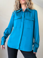 Load image into Gallery viewer, Alex Perry - Satin Crepe LS Classic Shirt w Pocket  - Turquoise - 10
