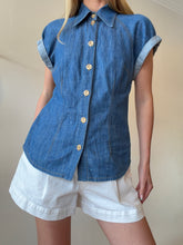 Load image into Gallery viewer, Zimmermann - SS Shirt w Gold Buttons - Denim - 1

