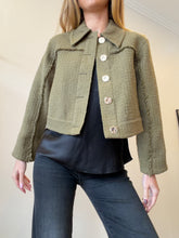 Load image into Gallery viewer, Veronika Maine - Cropped  Raw Edge Jacket w gold buttons - Khaki - 6
