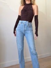 Load image into Gallery viewer, Alex Perry - Rhinestone Bodysuit  w Detachable Glove Sleeves - Brown - 12
