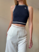 Load image into Gallery viewer, Viktoria &amp; Woods - Cropped Ribbed Top - Navy w White Stripe  - 0
