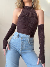 Load image into Gallery viewer, Alex Perry - Rhinestone Bodysuit  w Detachable Glove Sleeves - Brown - 12
