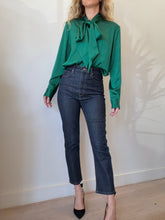Load image into Gallery viewer, Alex Perry - Bow Satin Crepe LS Shirt - Emerald - 10 - NWT
