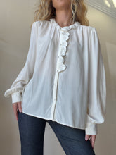 Load image into Gallery viewer, Sezane - LS Silk Blouse w Frill detail - Ivory - 48
