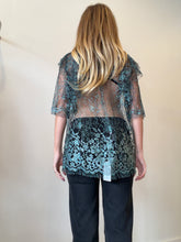 Load image into Gallery viewer, Scanlan Theodore - Sheer Lace SS Top w ruffle - Black/Teal - 12
