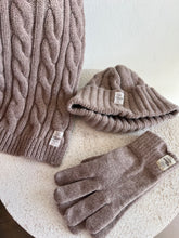 Load image into Gallery viewer, R.M.Williams - Highland Lambswool Cable Scarf, Beanie &amp; Gloves Set - Brown - S/M
