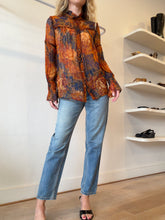 Load image into Gallery viewer, Antik Batik - Sheer Floral Blouse - Brown florals on navy - XS
