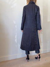 Load image into Gallery viewer, Camilla - Longline Lightweight Silk Blend Coat - Navy Wave- XS

