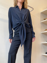 Load image into Gallery viewer, Scanlan Theodore - Classic Silk Shirt w tie front - Navy - 6

