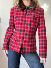 Load image into Gallery viewer, Lauren - Ralph Lauren Check Zip Front  Jacket w Faux Fur Collar - Red - 10US
