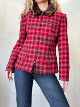 Load image into Gallery viewer, Lauren - Ralph Lauren Check Zip Front  Jacket w Faux Fur Collar - Red - 10US
