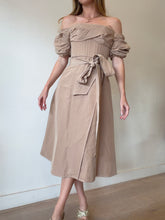 Load image into Gallery viewer, Rachel Gilbert - Structured Corset Style Midi Dress w Ruched Sleeves - Beige  - 0
