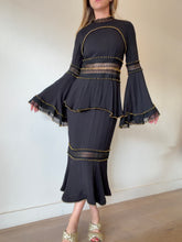 Load image into Gallery viewer, Thurley - Gold Studded Tiered Midi Midi Dress - Black - 8
