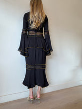 Load image into Gallery viewer, Thurley - Gold Studded Tiered Midi Midi Dress - Black - 8
