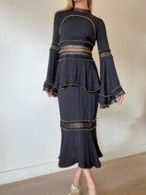 Load image into Gallery viewer, Thurley - Gold Studded Tiered Midi Midi Dress - Black - 8
