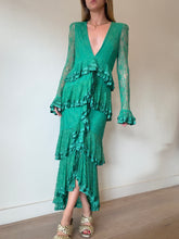 Load image into Gallery viewer, Nicola Finetti - Maia Lace Ruffle Dress - Green - 12 - RRP$699
