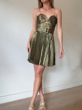 Load image into Gallery viewer, Rebecca Vallance - JosIe Pleated Metallic Twill Mini  - Dress - Gold  - 4 - RRP$885
