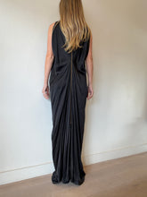 Load image into Gallery viewer, Camilla  - Silk Sleeveless Drape Front Maxi Dress w Exposed Zip- Black - S/M
