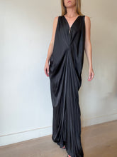 Load image into Gallery viewer, Camilla  - Silk Sleeveless Drape Front Maxi Dress w Exposed Zip- Black - S/M
