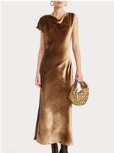 Load image into Gallery viewer, Husk - Opium Cowl Neck Velvet Midi Dress - Gold - 8 - RRP$499
