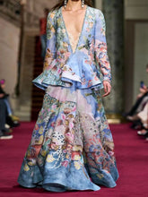 Load image into Gallery viewer, Zimmermann - Illustration Floral Linen/Silk Crystal Embellished Gown  - Blue/Lilac Floral - 1 - RRP$2,750

