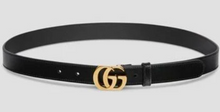 Load image into Gallery viewer, Gucci - Marmont Thin Logo Belt - Black w Gold Hardware - 34
