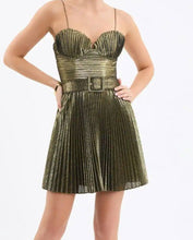Load image into Gallery viewer, Rebecca Vallance - JosIe Pleated Metallic Twill Mini  - Dress - Gold  - 4 - RRP$885
