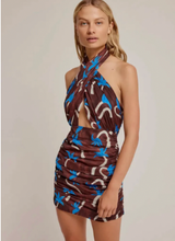 Load image into Gallery viewer, Venroy - Casablanca Palms Cross Front Halter Mini Dress - Cacao - XS
