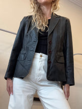 Load image into Gallery viewer, Christensen - Leather Blazer w Contrast Stitch - Black - XS
